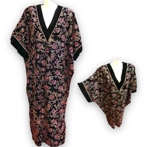 Vintage Christian Dior Floral Embellished Velvet Caftan Gown Robe Dress